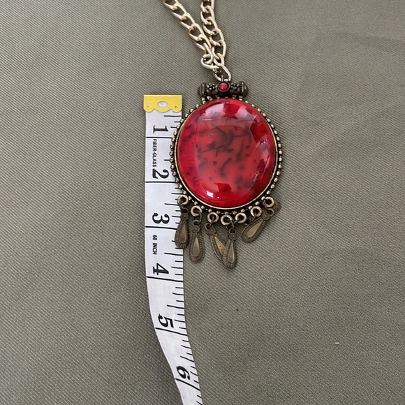 💕 Gorgeous Red color NECKLACE w chain - Picture 10 of 16